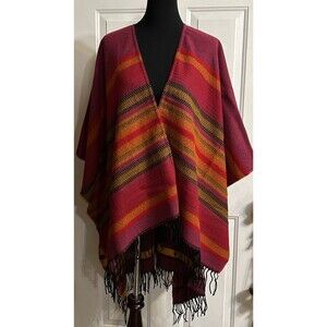 Parsley & Sage Women’s Pink Poncho Shawl Wrap Striped Reversible NWT France